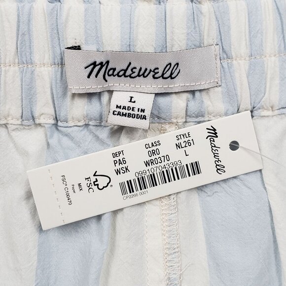 Madewell Cotton Poplin Pull-On Shorts Women's Sz Large Weathered Sky Blue Stripe - Picture 2 of 16
